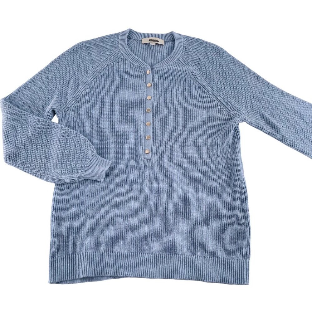 Loft‎ Womens Light Blue Ribbed Button-Front Crewneck Sweater M